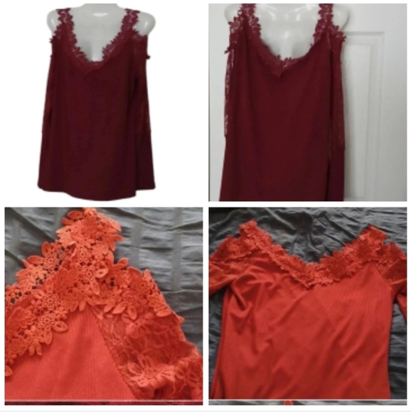 💙🏍Burgundy top with pickaboo Short sleeves and lace - Picture 1 of 10
